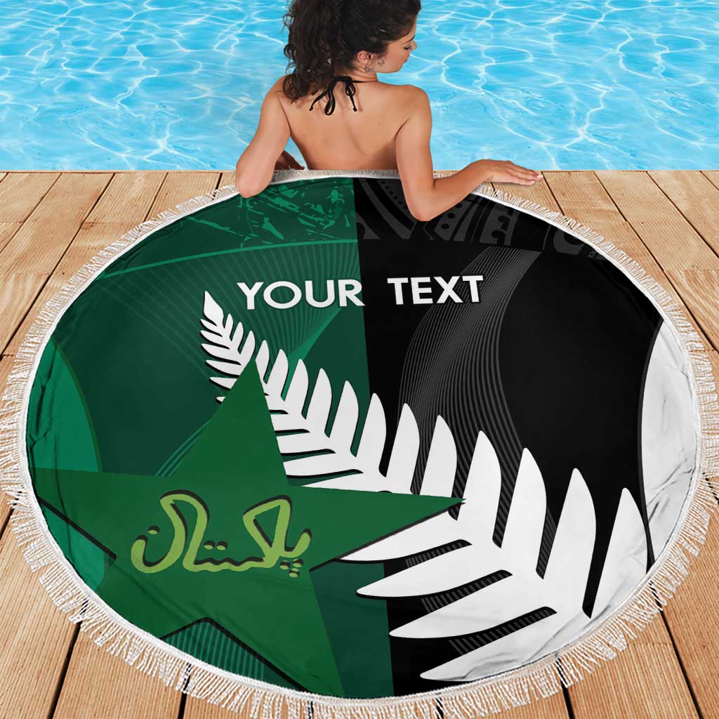 Custom New Zealand And Pakistan Cricket Beach Blanket 2025 Black Cap Shaheens Together