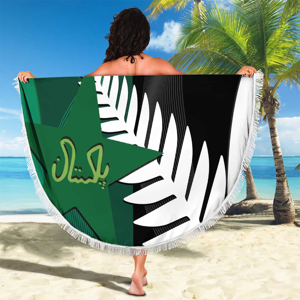 Custom New Zealand And Pakistan Cricket Beach Blanket 2025 Black Cap Shaheens Together