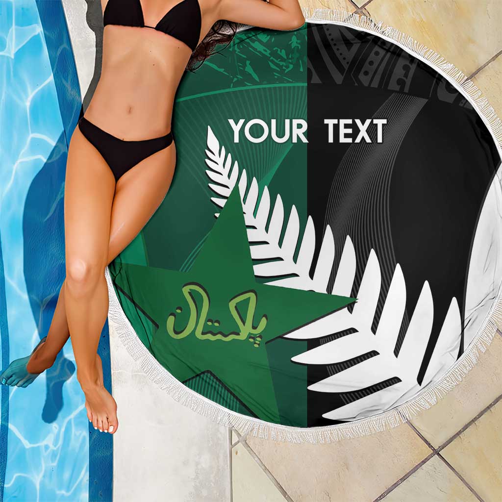 Custom New Zealand And Pakistan Cricket Beach Blanket 2025 Black Cap Shaheens Together
