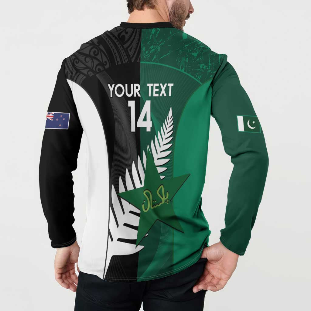 Custom New Zealand And Pakistan Cricket Button Sweatshirt 2025 Black Cap Shaheens Together