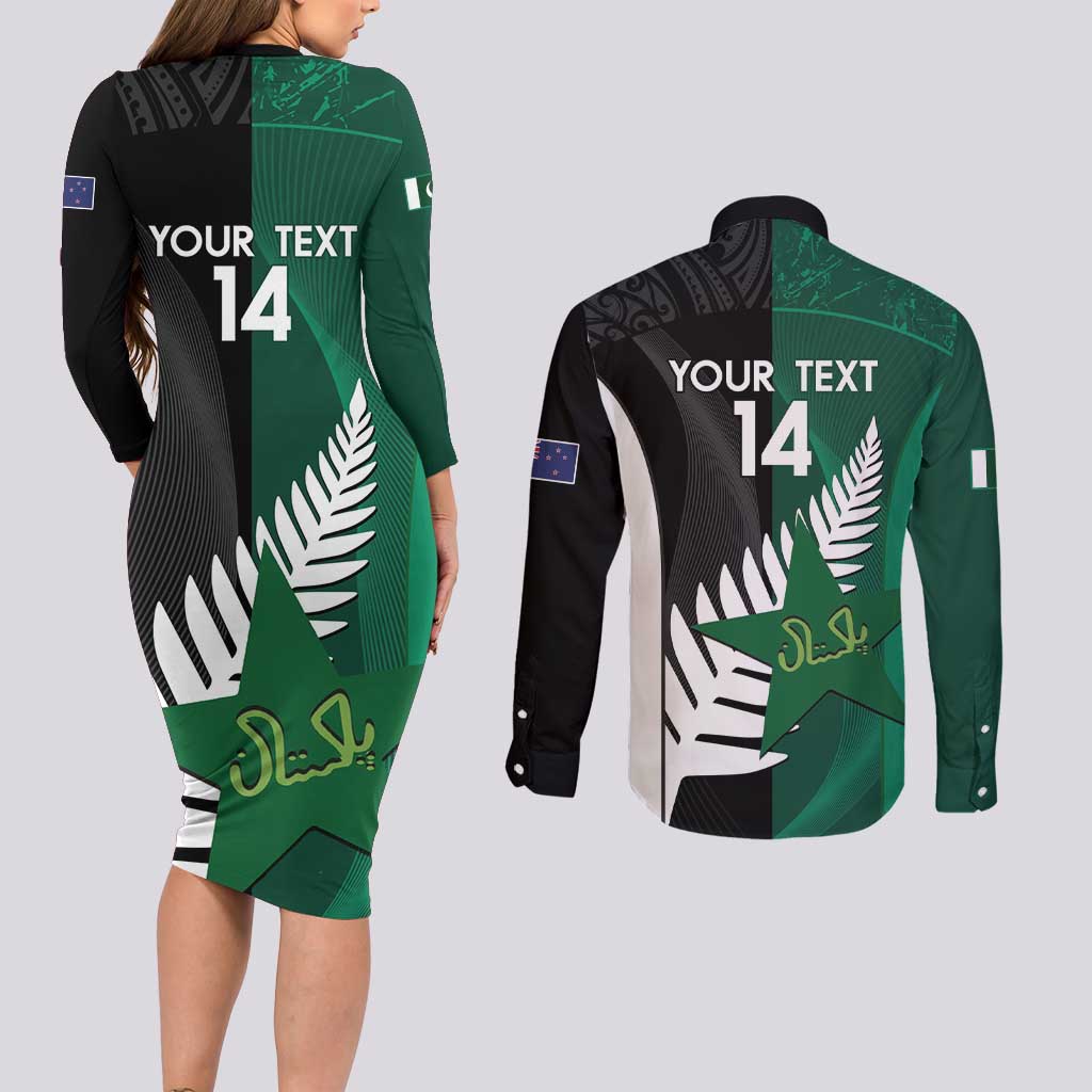 Custom New Zealand And Pakistan Cricket Couples Matching Long Sleeve Bodycon Dress and Long Sleeve Button Shirt 2025 Black Cap Shaheens Together