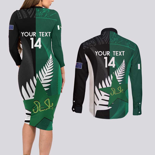 Custom New Zealand And Pakistan Cricket Couples Matching Long Sleeve Bodycon Dress and Long Sleeve Button Shirt 2025 Black Cap Shaheens Together