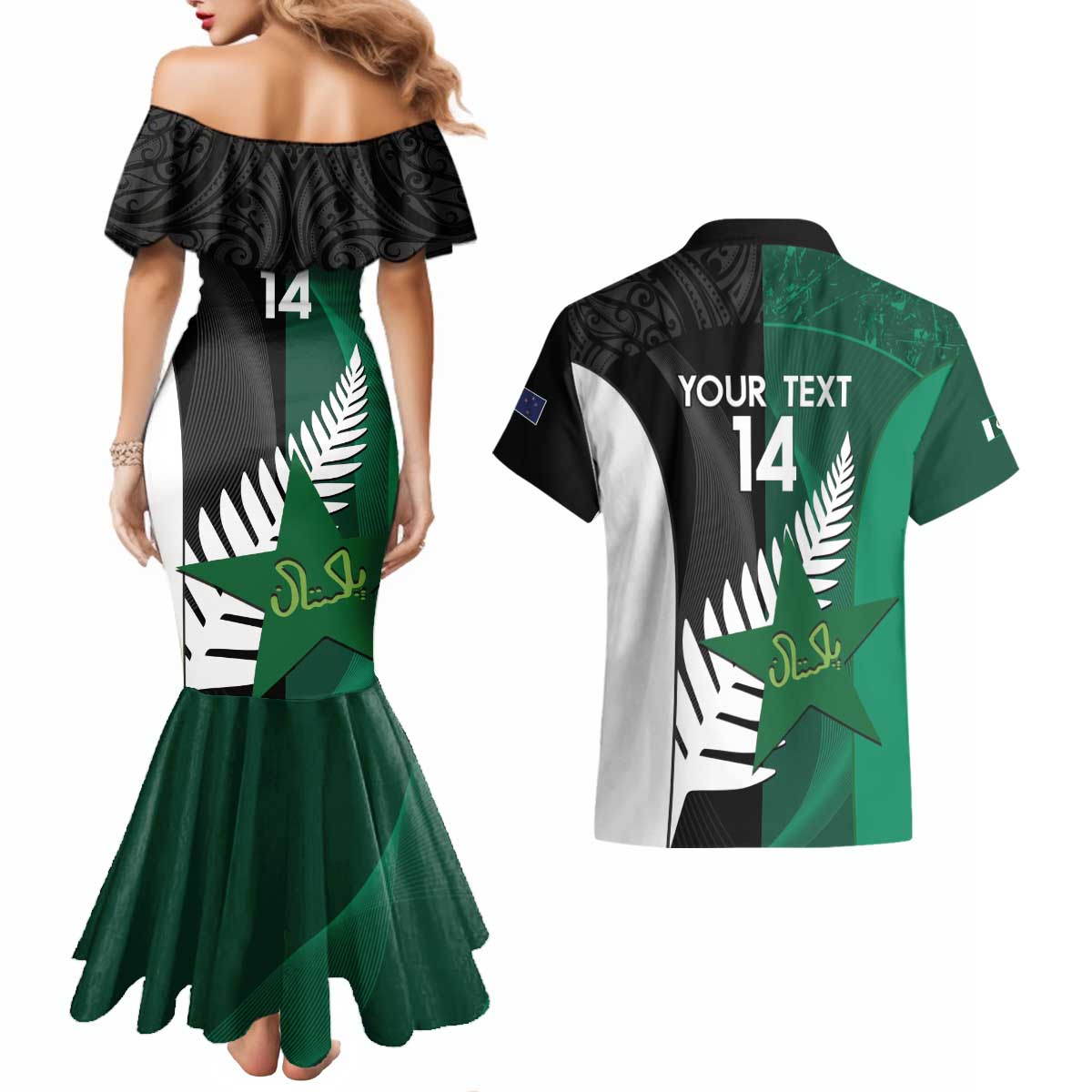 Custom New Zealand And Pakistan Cricket Couples Matching Mermaid Dress and Hawaiian Shirt 2025 Black Cap Shaheens Together