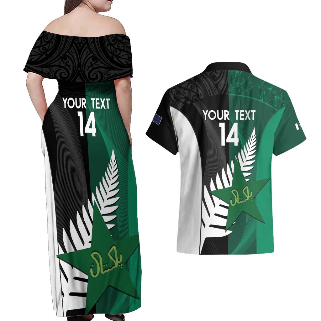 Custom New Zealand And Pakistan Cricket Couples Matching Off Shoulder Maxi Dress and Hawaiian Shirt 2025 Black Cap Shaheens Together