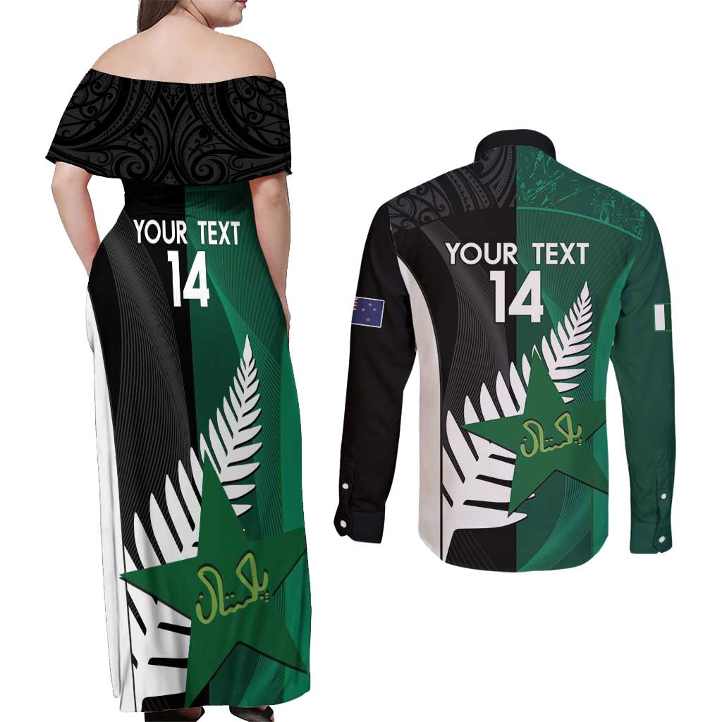 Custom New Zealand And Pakistan Cricket Couples Matching Off Shoulder Maxi Dress and Long Sleeve Button Shirt 2025 Black Cap Shaheens Together