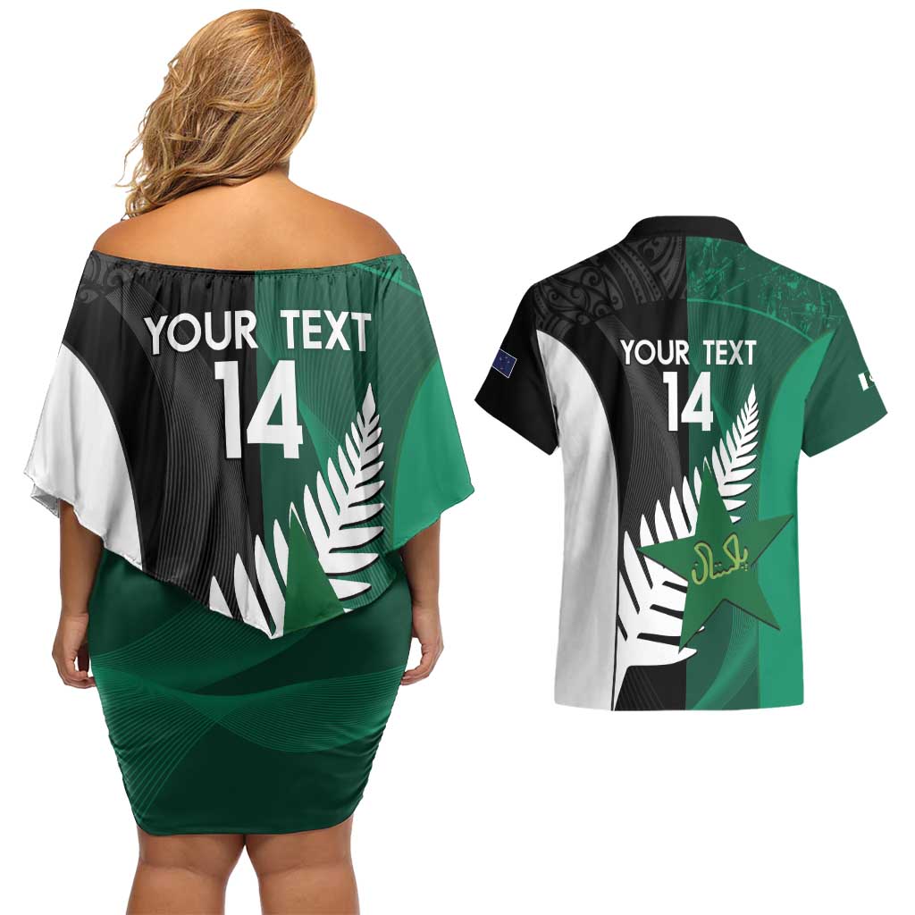 Custom New Zealand And Pakistan Cricket Couples Matching Off Shoulder Short Dress and Hawaiian Shirt 2025 Black Cap Shaheens Together