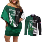 Custom New Zealand And Pakistan Cricket Couples Matching Off Shoulder Short Dress and Long Sleeve Button Shirt 2025 Black Cap Shaheens Together