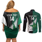 Custom New Zealand And Pakistan Cricket Couples Matching Off Shoulder Short Dress and Long Sleeve Button Shirt 2025 Black Cap Shaheens Together
