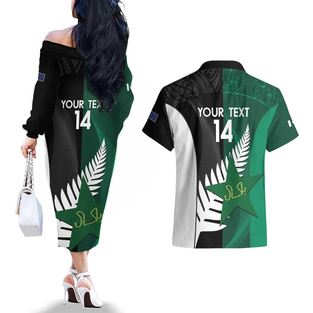 Custom New Zealand And Pakistan Cricket Couples Matching Off The Shoulder Long Sleeve Dress and Hawaiian Shirt 2025 Black Cap Shaheens Together