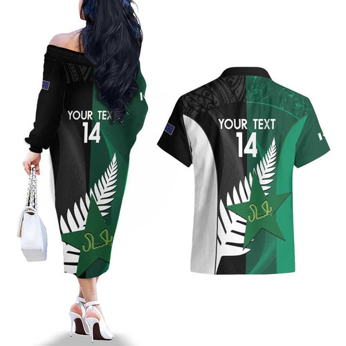 Custom New Zealand And Pakistan Cricket Couples Matching Off The Shoulder Long Sleeve Dress and Hawaiian Shirt 2025 Black Cap Shaheens Together