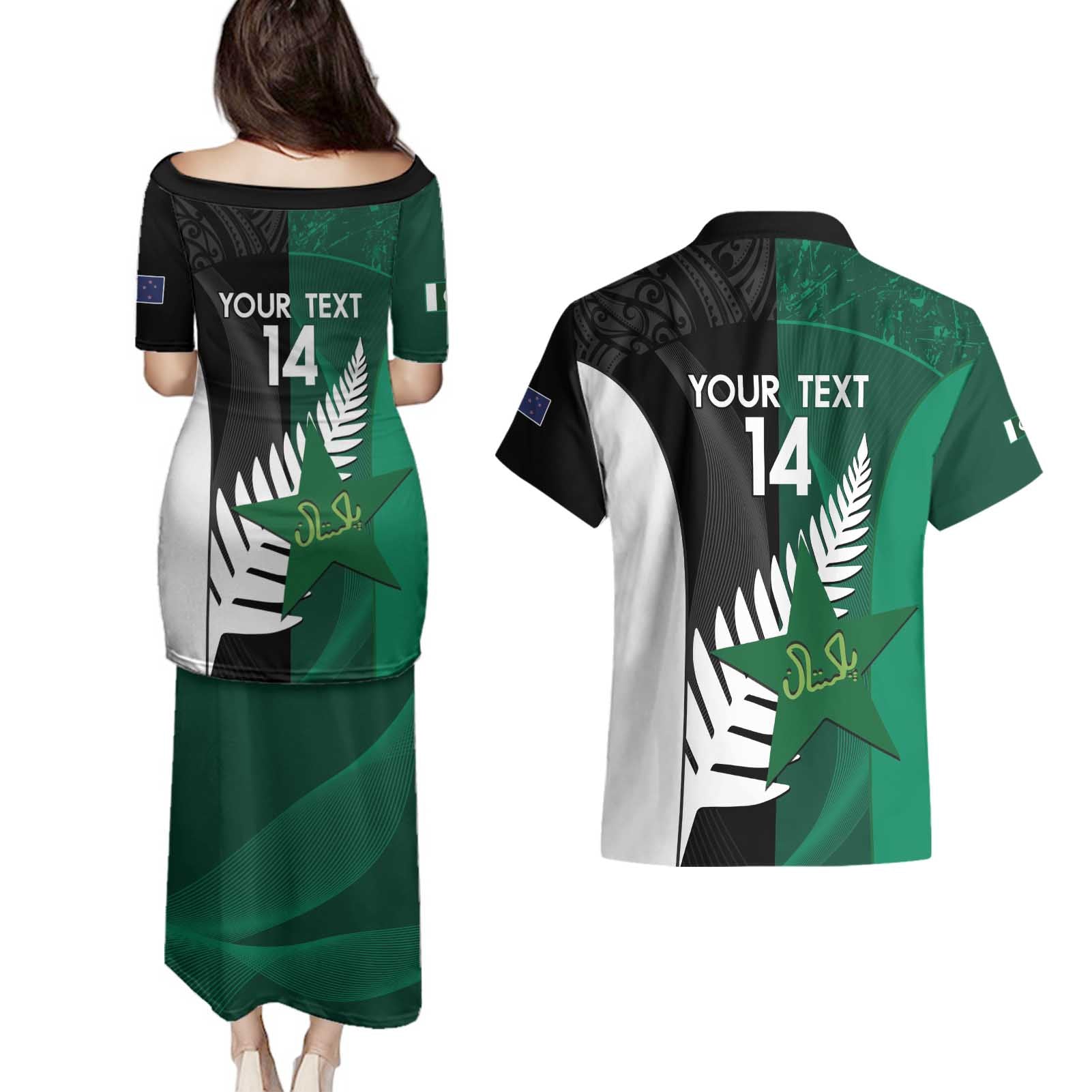 Custom New Zealand And Pakistan Cricket Couples Matching Puletasi and Hawaiian Shirt 2025 Black Cap Shaheens Together