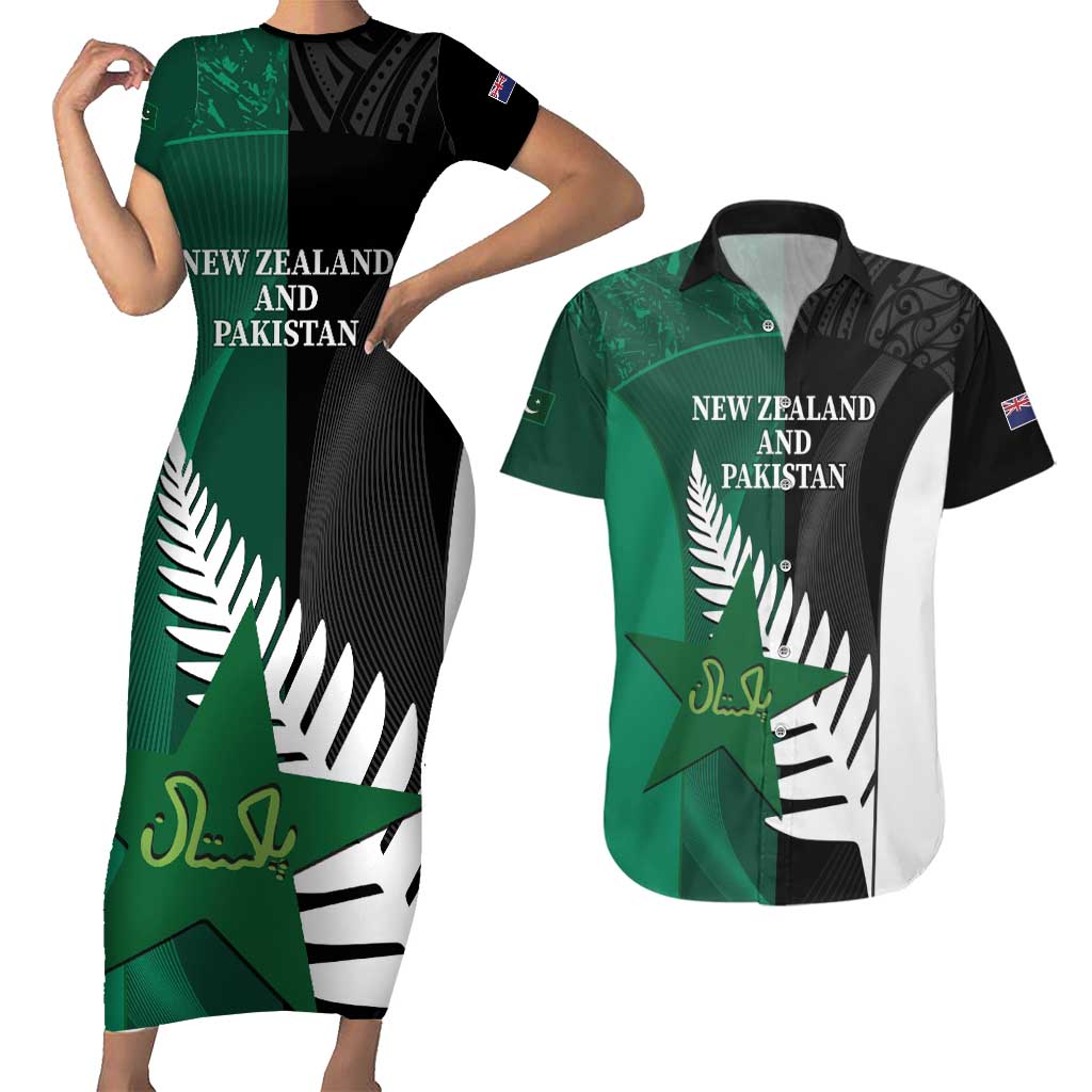 Custom New Zealand And Pakistan Cricket Couples Matching Short Sleeve Bodycon Dress and Hawaiian Shirt 2025 Black Cap Shaheens Together