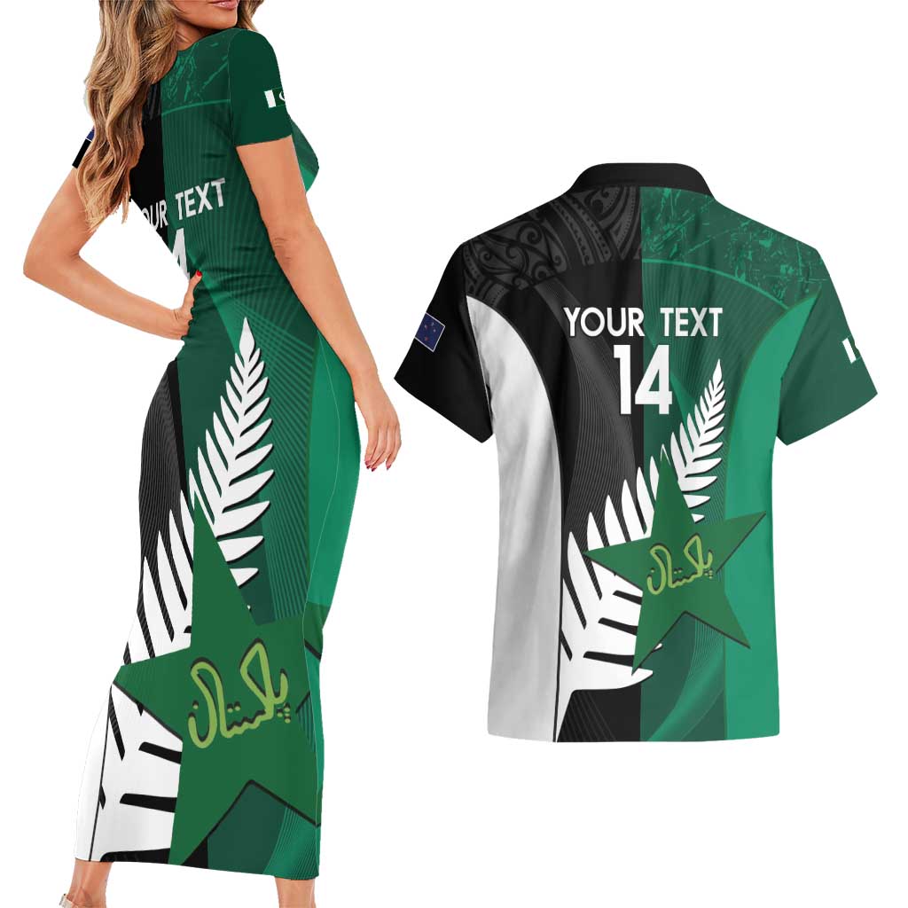 Custom New Zealand And Pakistan Cricket Couples Matching Short Sleeve Bodycon Dress and Hawaiian Shirt 2025 Black Cap Shaheens Together