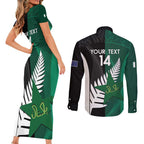 Custom New Zealand And Pakistan Cricket Couples Matching Short Sleeve Bodycon Dress and Long Sleeve Button Shirt 2025 Black Cap Shaheens Together