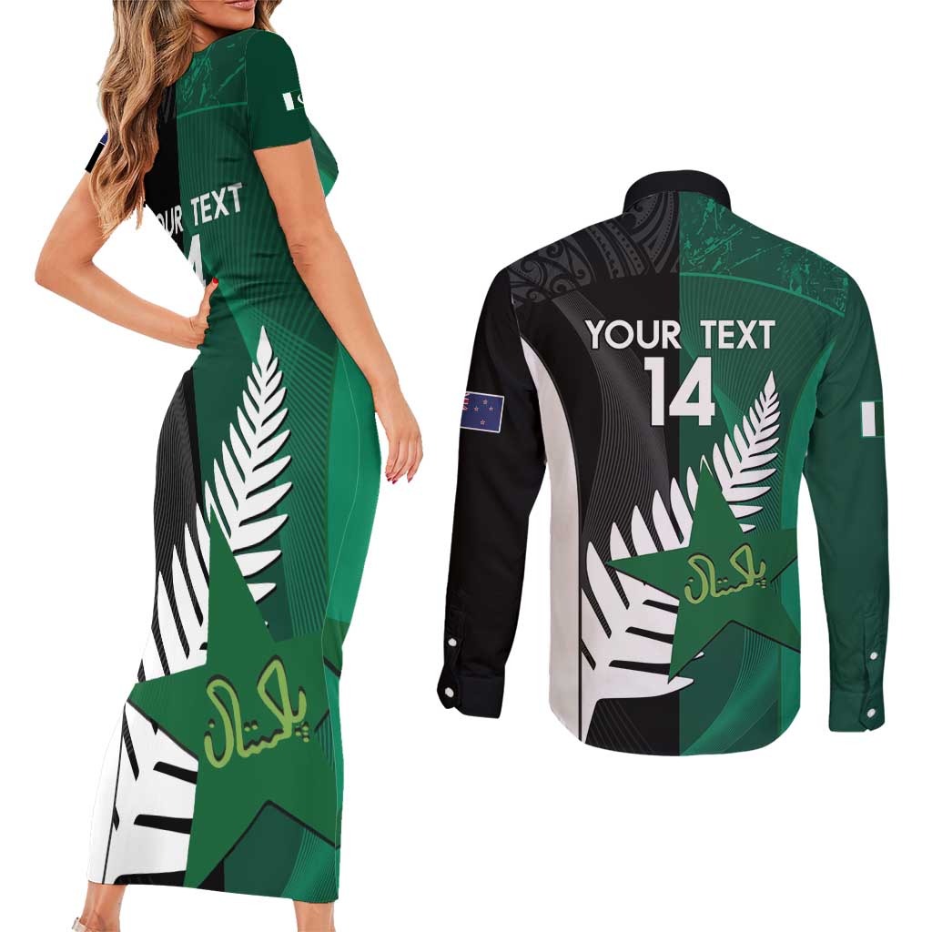 Custom New Zealand And Pakistan Cricket Couples Matching Short Sleeve Bodycon Dress and Long Sleeve Button Shirt 2025 Black Cap Shaheens Together