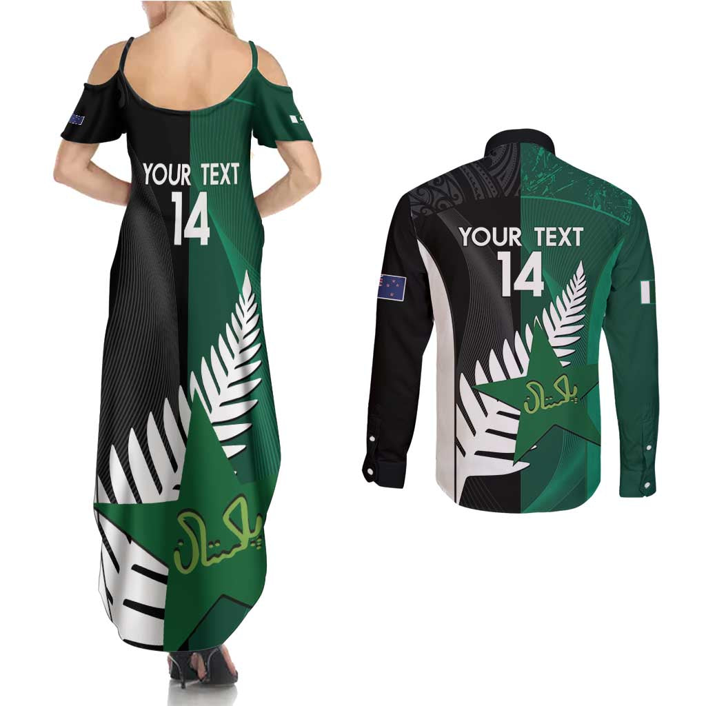 Custom New Zealand And Pakistan Cricket Couples Matching Summer Maxi Dress and Long Sleeve Button Shirt 2025 Black Cap Shaheens Together