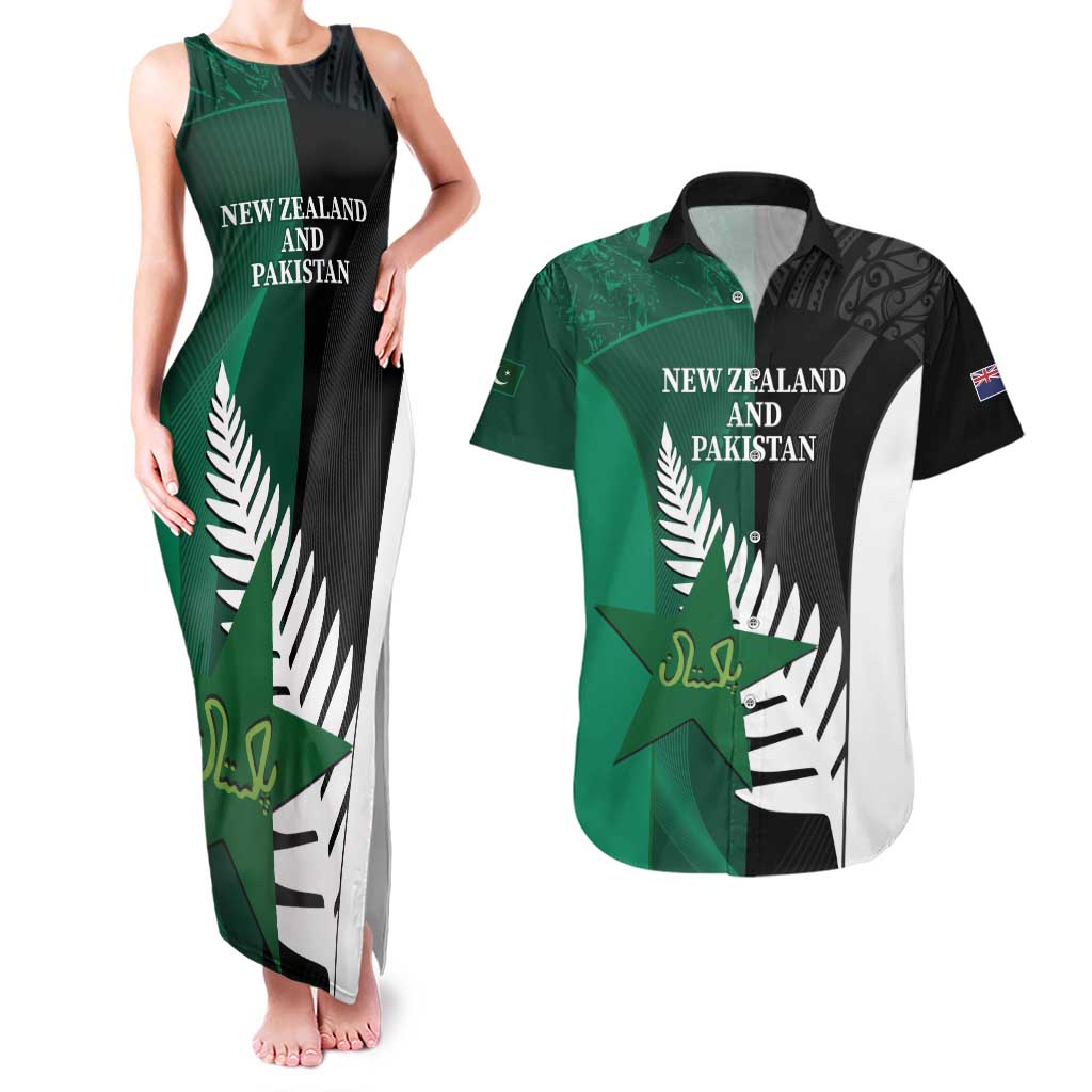 Custom New Zealand And Pakistan Cricket Couples Matching Tank Maxi Dress and Hawaiian Shirt 2025 Black Cap Shaheens Together
