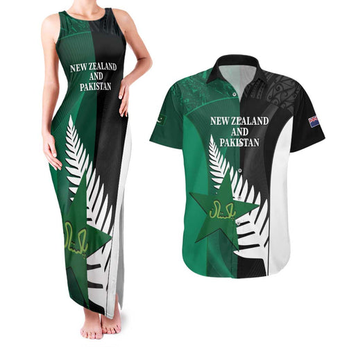 Custom New Zealand And Pakistan Cricket Couples Matching Tank Maxi Dress and Hawaiian Shirt 2025 Black Cap Shaheens Together