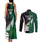 Custom New Zealand And Pakistan Cricket Couples Matching Tank Maxi Dress and Long Sleeve Button Shirt 2025 Black Cap Shaheens Together