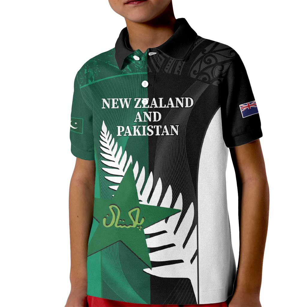 Custom New Zealand And Pakistan Cricket Kid Polo Shirt 2025 Black Cap Shaheens Together