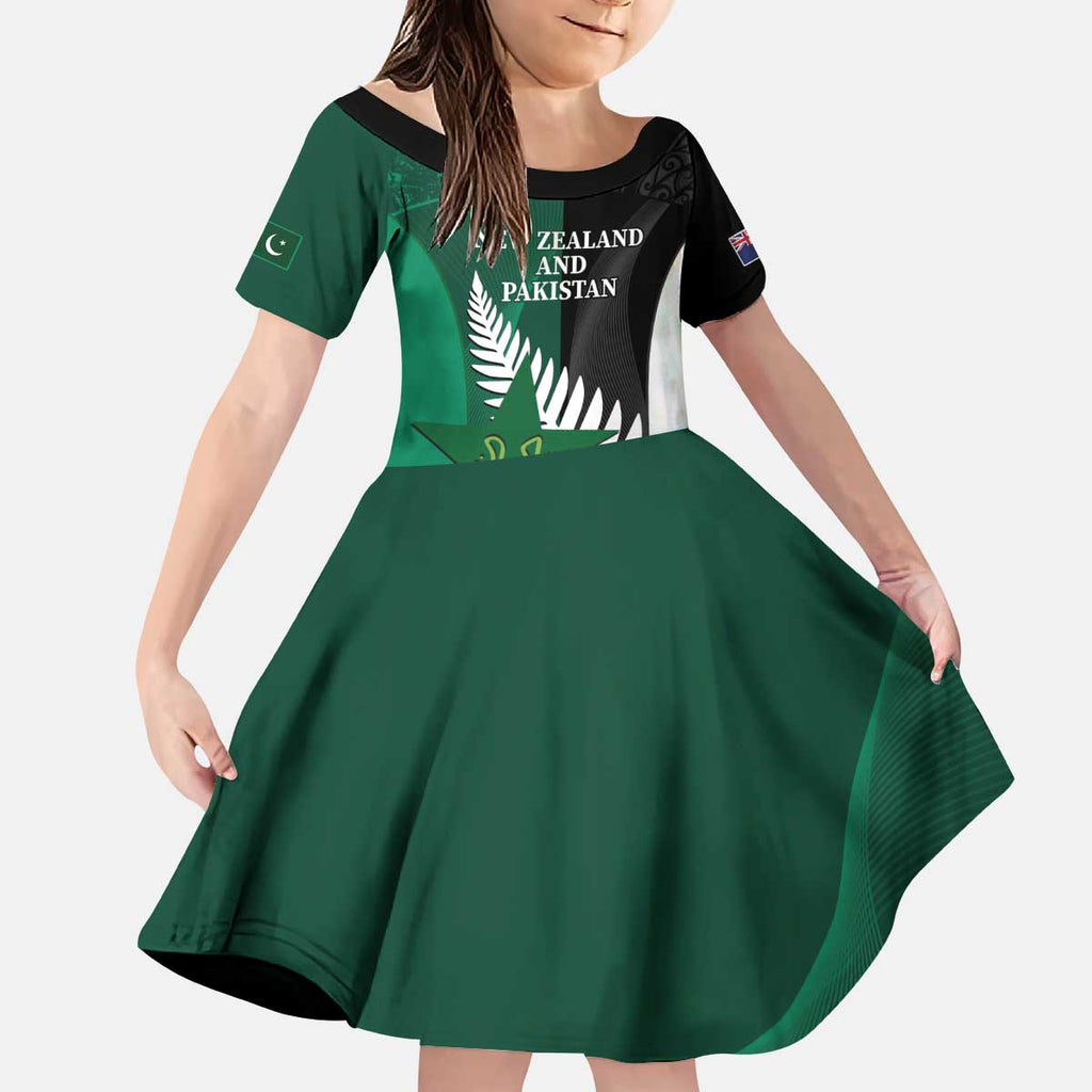 Custom New Zealand And Pakistan Cricket Kid Short Sleeve Dress 2025 Black Cap Shaheens Together