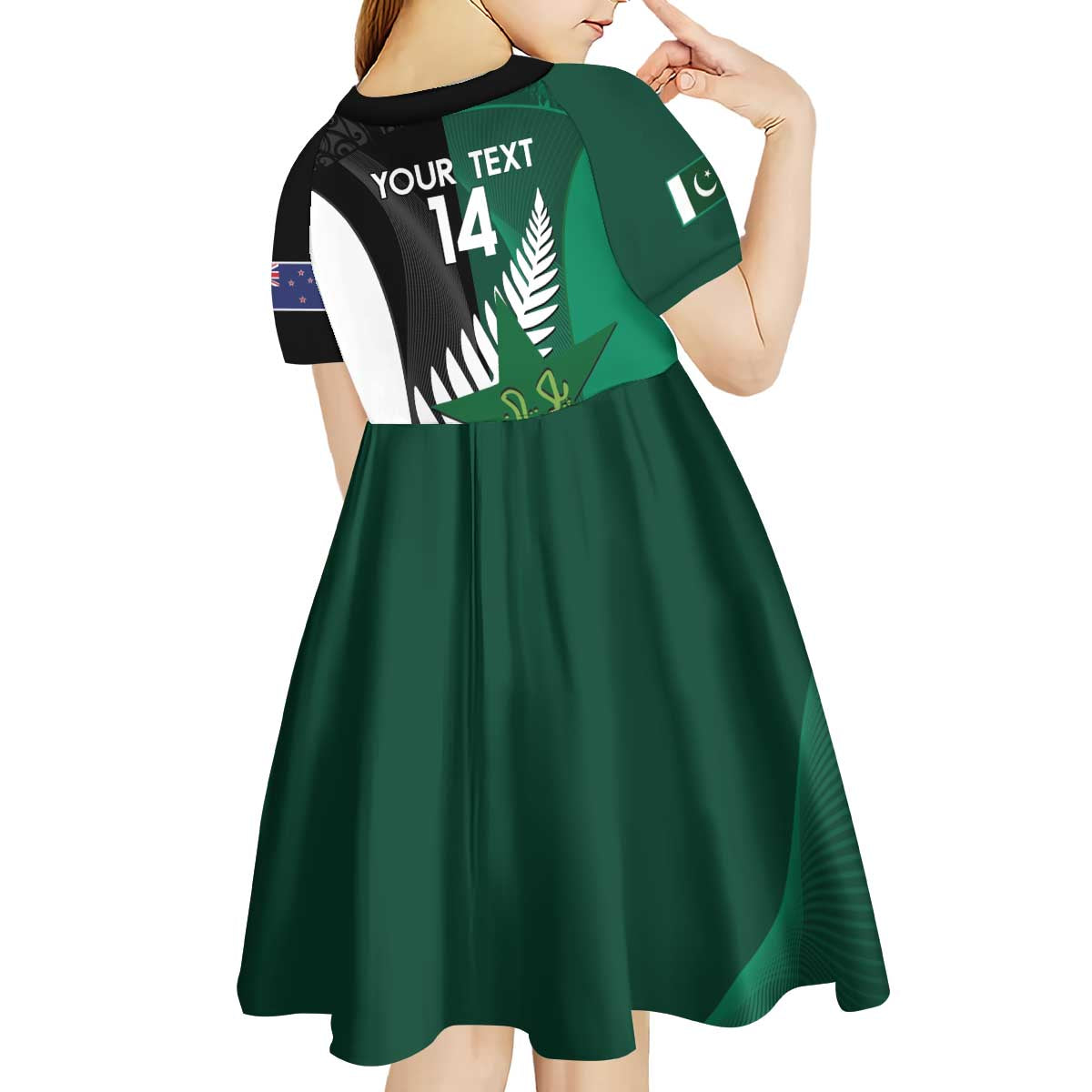Custom New Zealand And Pakistan Cricket Kid Short Sleeve Dress 2025 Black Cap Shaheens Together