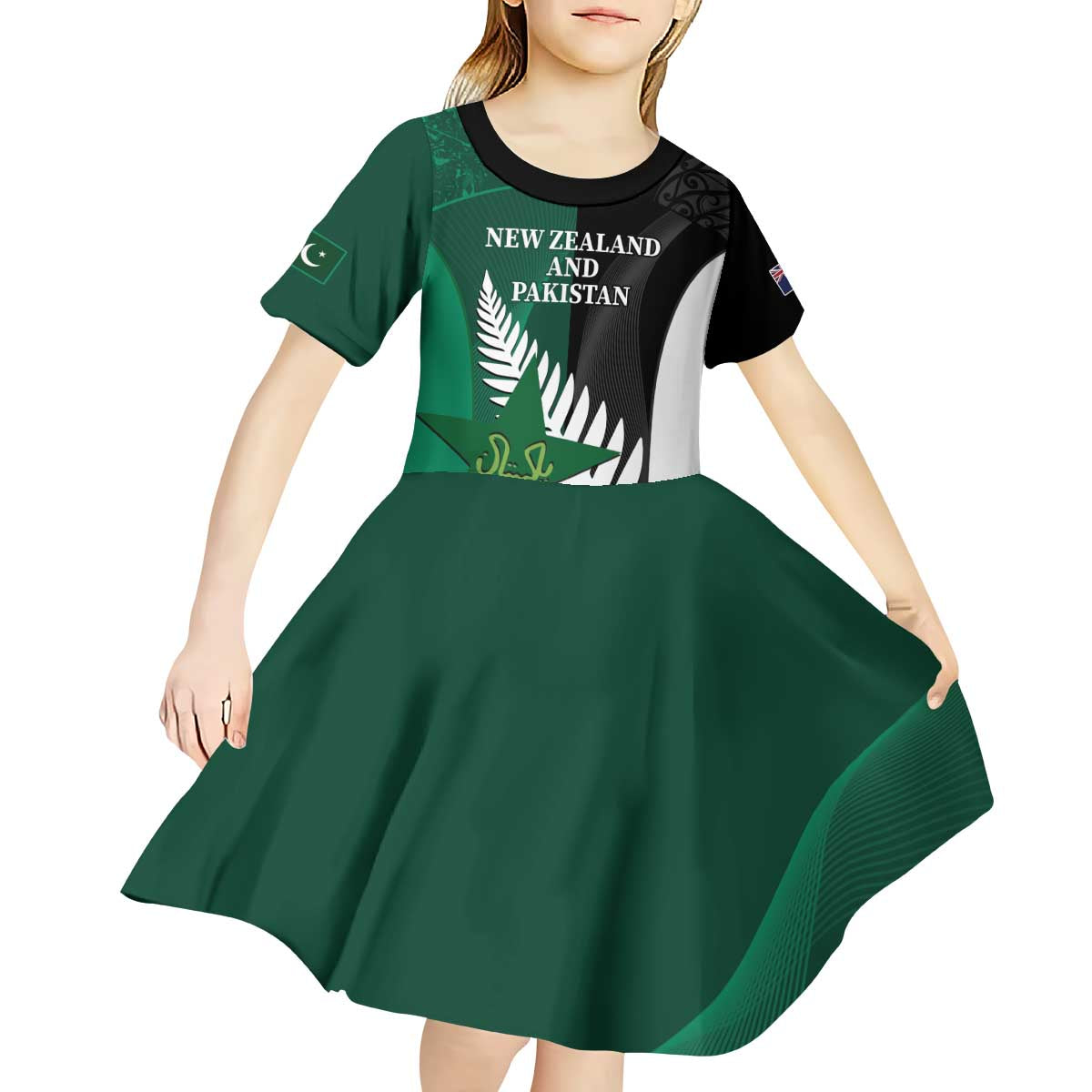 Custom New Zealand And Pakistan Cricket Kid Short Sleeve Dress 2025 Black Cap Shaheens Together