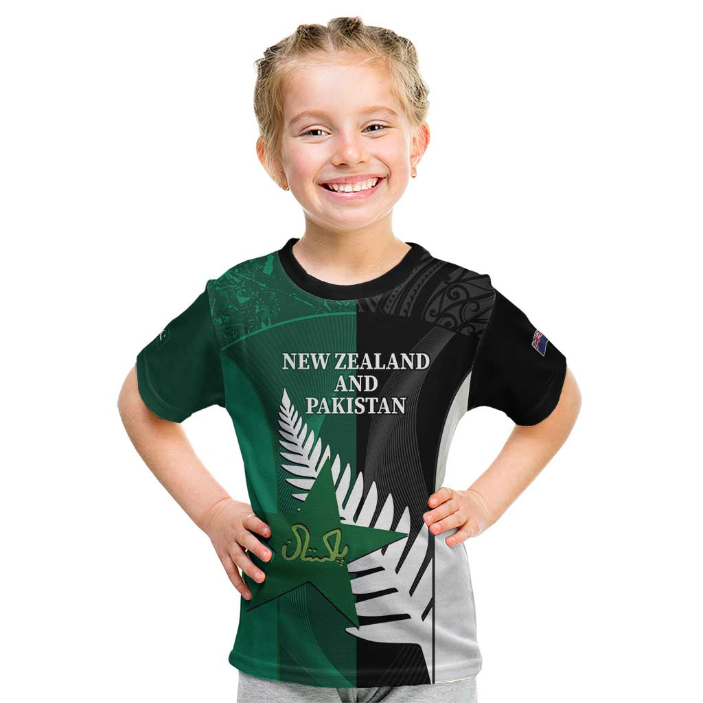 Custom New Zealand And Pakistan Cricket Kid T Shirt 2025 Black Cap Shaheens Together