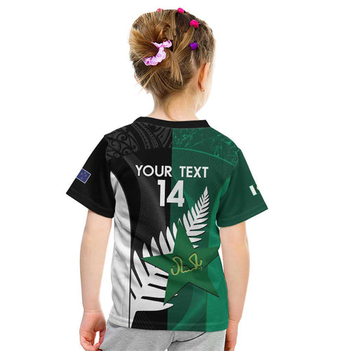 Custom New Zealand And Pakistan Cricket Kid T Shirt 2025 Black Cap Shaheens Together
