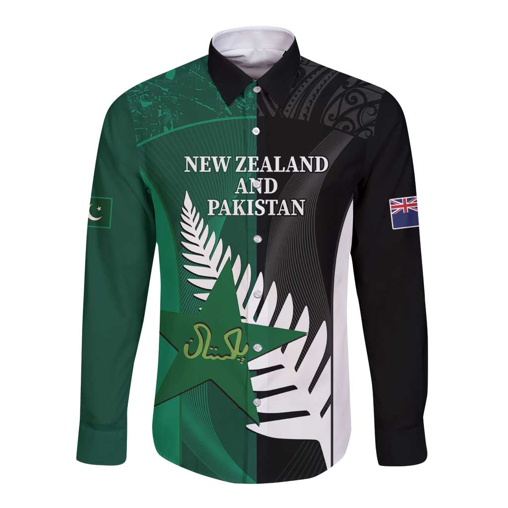 Custom New Zealand And Pakistan Cricket Long Sleeve Button Shirt 2025 Black Cap Shaheens Together