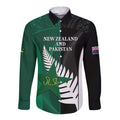 Custom New Zealand And Pakistan Cricket Long Sleeve Button Shirt 2025 Black Cap Shaheens Together