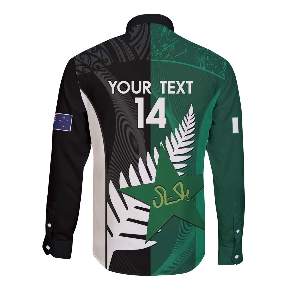 Custom New Zealand And Pakistan Cricket Long Sleeve Button Shirt 2025 Black Cap Shaheens Together
