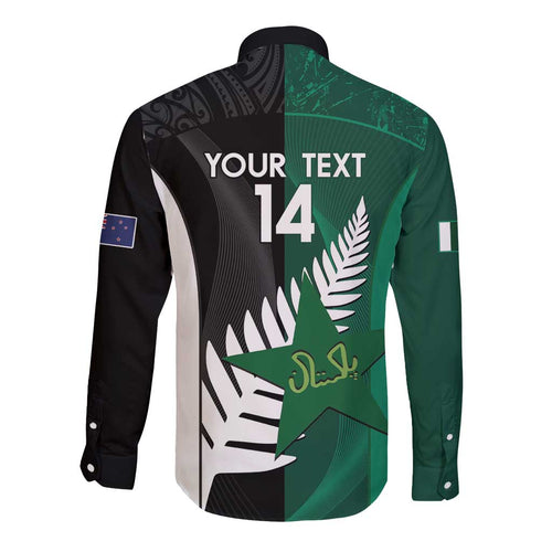 Custom New Zealand And Pakistan Cricket Long Sleeve Button Shirt 2025 Black Cap Shaheens Together