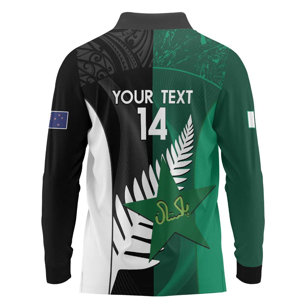Custom New Zealand And Pakistan Cricket Long Sleeve Polo Shirt 2025 Black Cap Shaheens Together