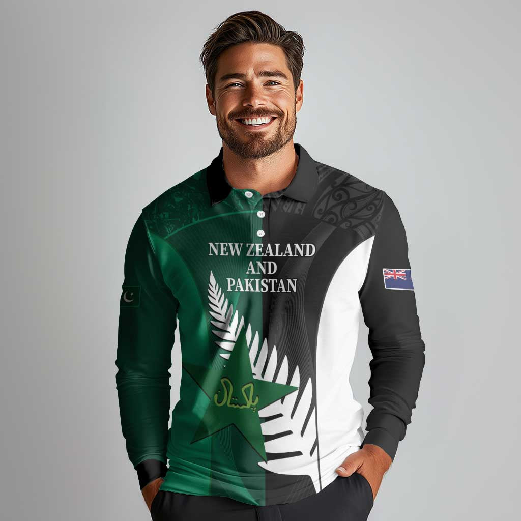 Custom New Zealand And Pakistan Cricket Long Sleeve Polo Shirt 2025 Black Cap Shaheens Together