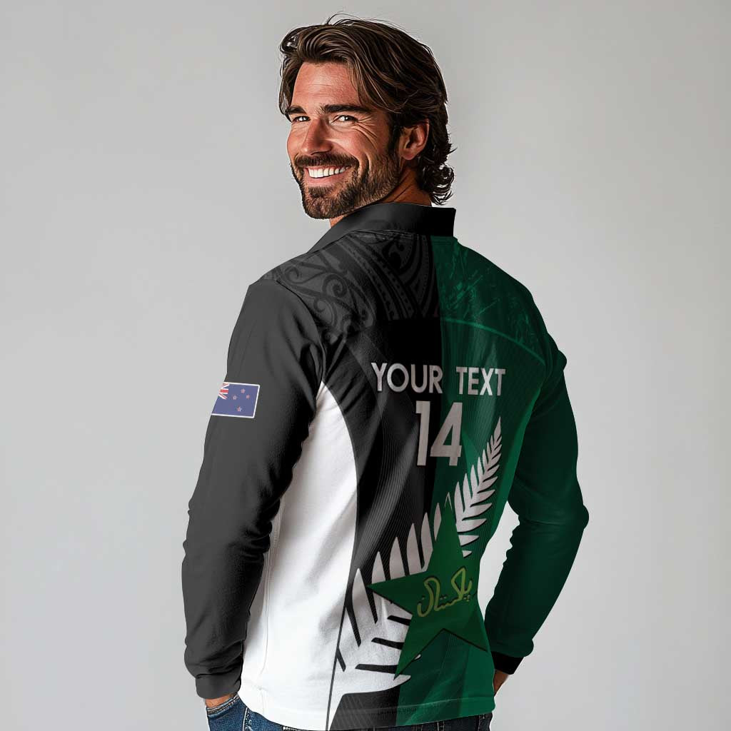 Custom New Zealand And Pakistan Cricket Long Sleeve Polo Shirt 2025 Black Cap Shaheens Together