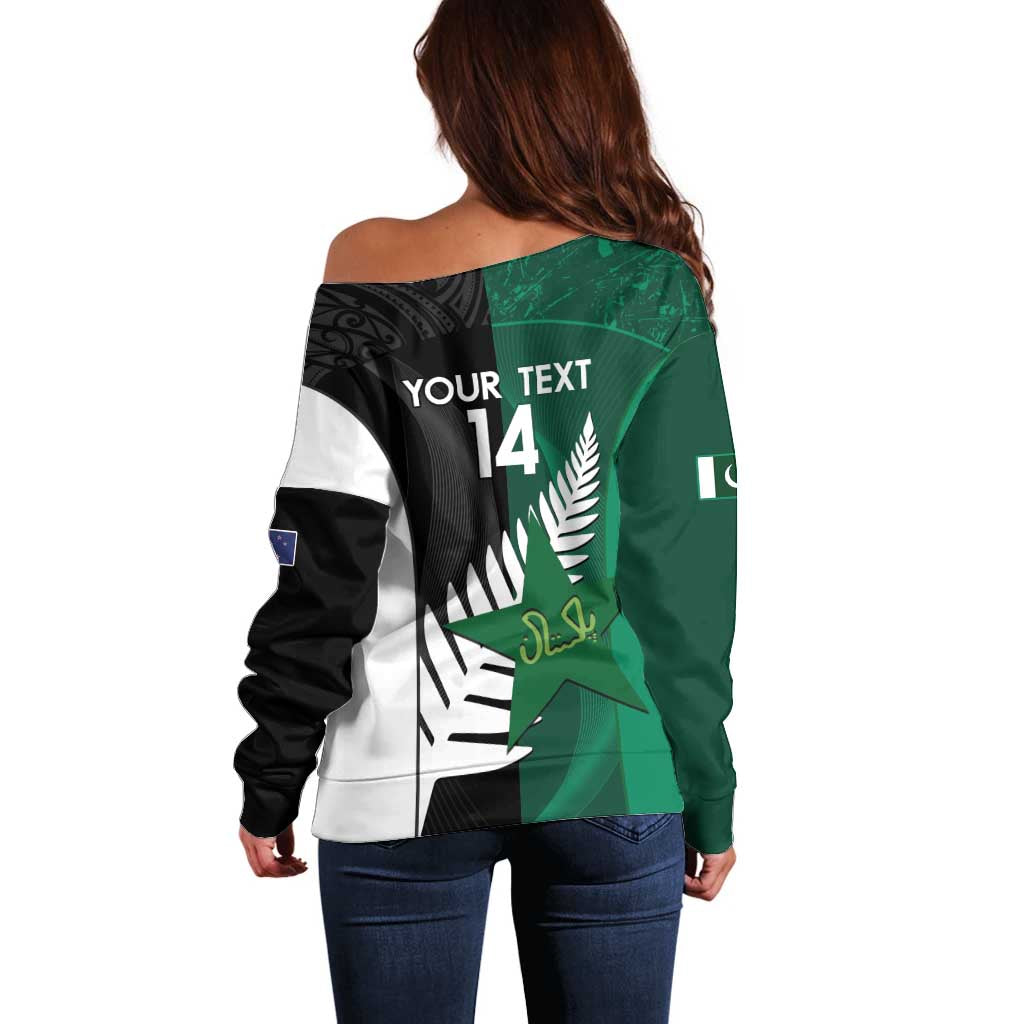 Custom New Zealand And Pakistan Cricket Off Shoulder Sweater 2025 Black Cap Shaheens Together