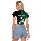 Custom New Zealand And Pakistan Cricket Raglan Cropped T Shirt 2025 Black Cap Shaheens Together