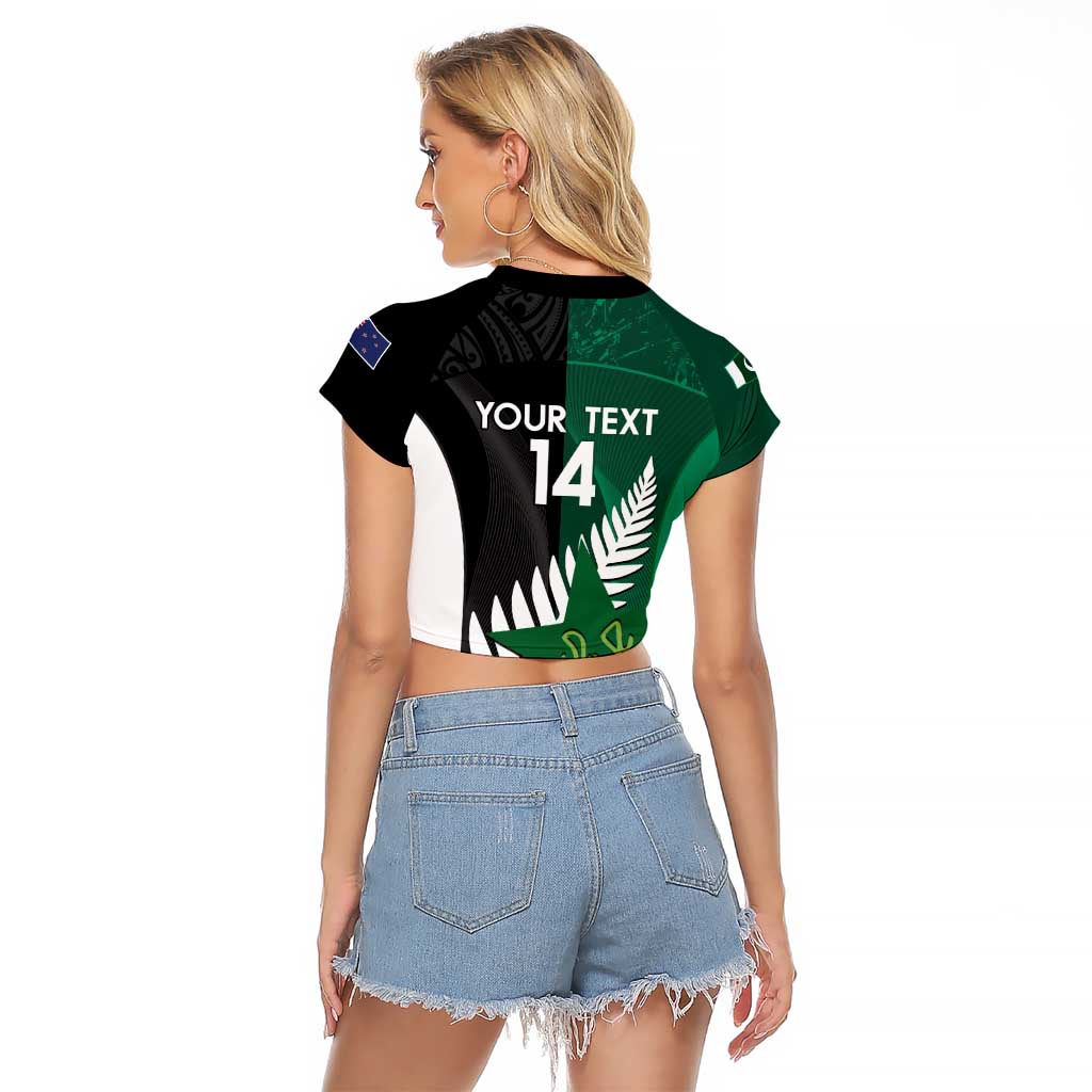 Custom New Zealand And Pakistan Cricket Raglan Cropped T Shirt 2025 Black Cap Shaheens Together