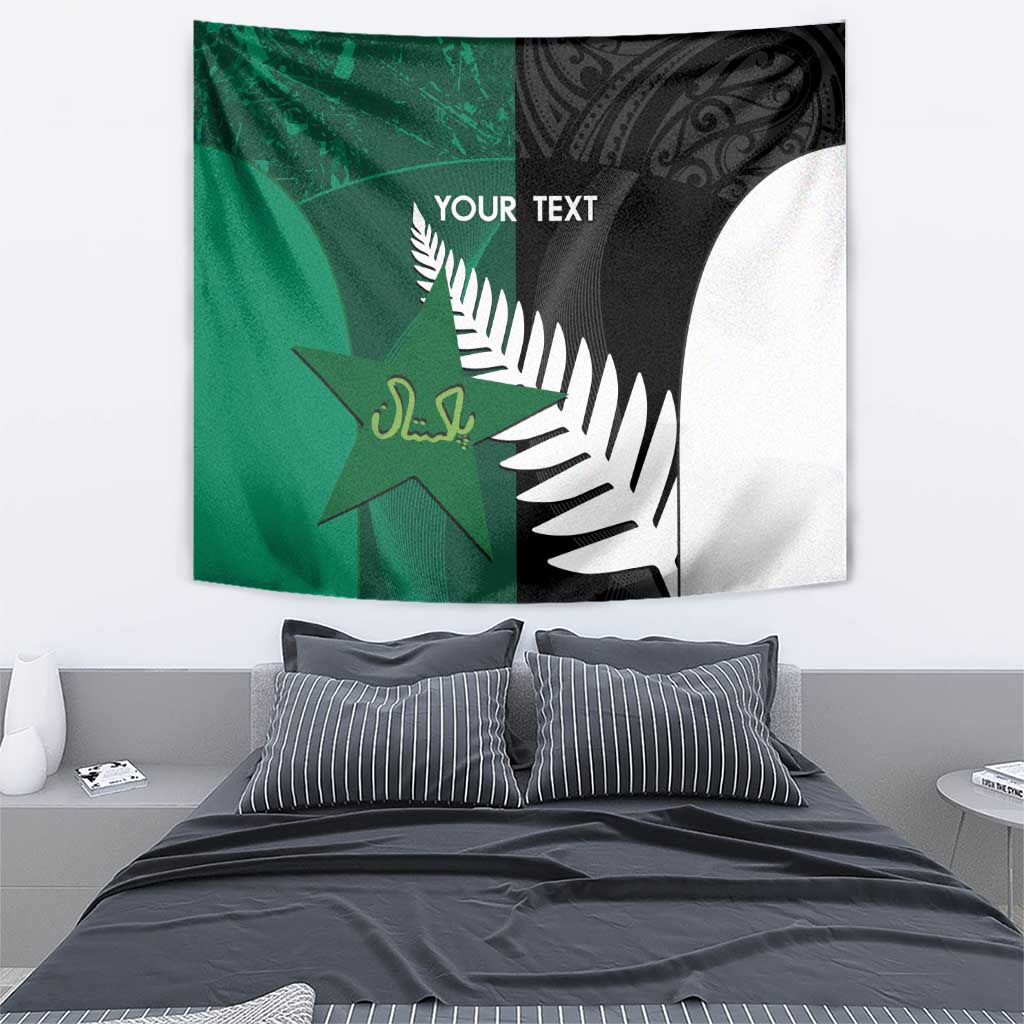 Custom New Zealand And Pakistan Cricket Tapestry 2025 Black Cap Shaheens Together