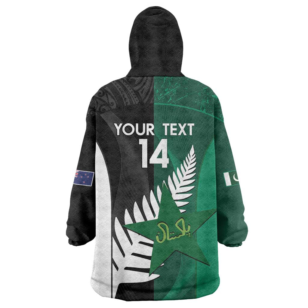 Custom New Zealand And Pakistan Cricket Wearable Blanket Hoodie 2025 Black Cap Shaheens Together