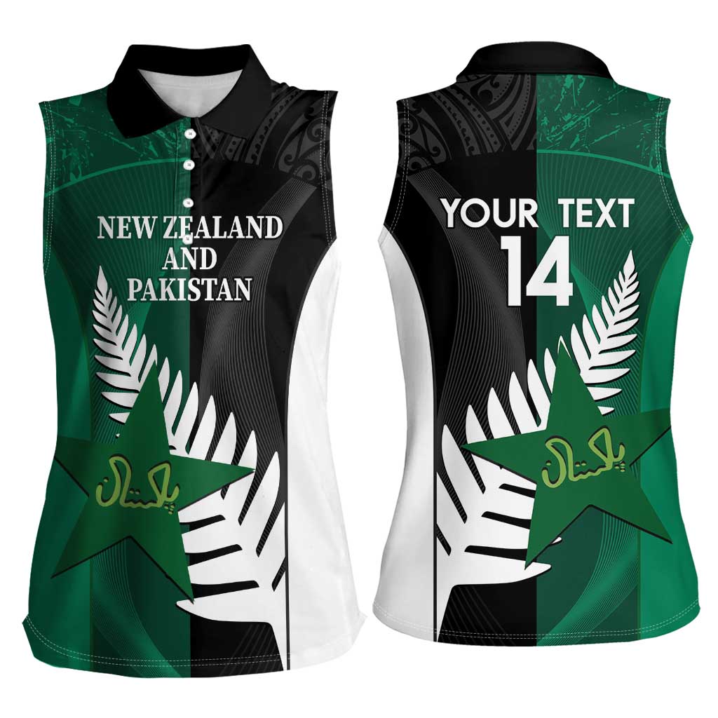 Custom New Zealand And Pakistan Cricket Women Sleeveless Polo Shirt 2025 Black Cap Shaheens Together