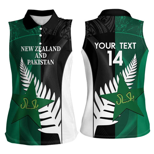 Custom New Zealand And Pakistan Cricket Women Sleeveless Polo Shirt 2025 Black Cap Shaheens Together