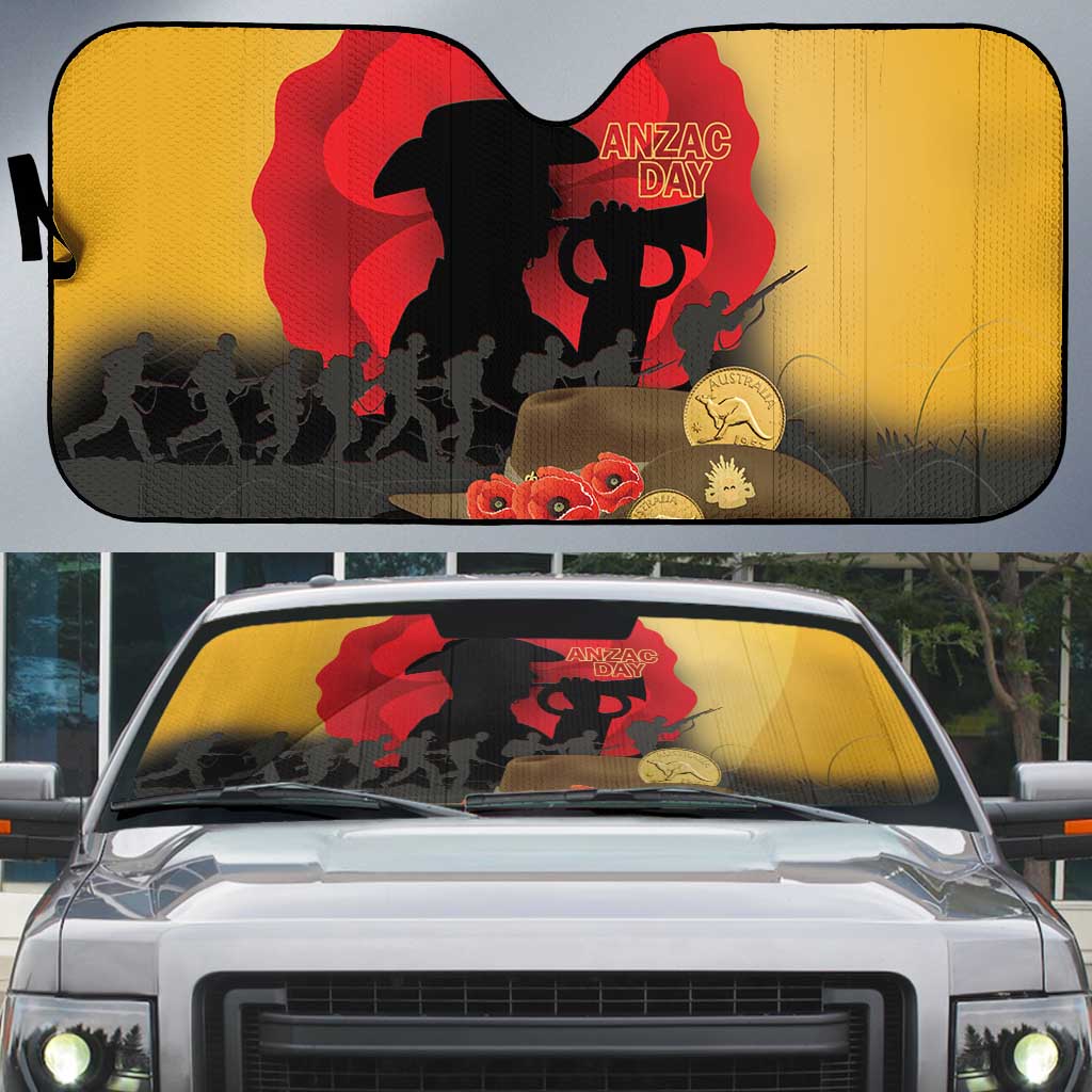 Australia Two-up Pennies ANZAC Day Auto Sun Shade Slouch Hat Last Post With Poppy
