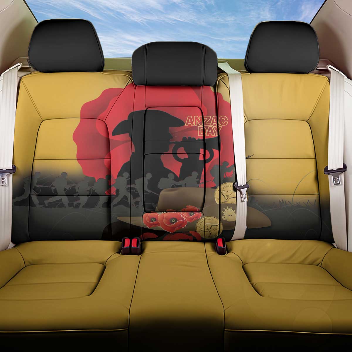Australia Two-up Pennies ANZAC Day Back Car Seat Cover Slouch Hat Last Post With Poppy