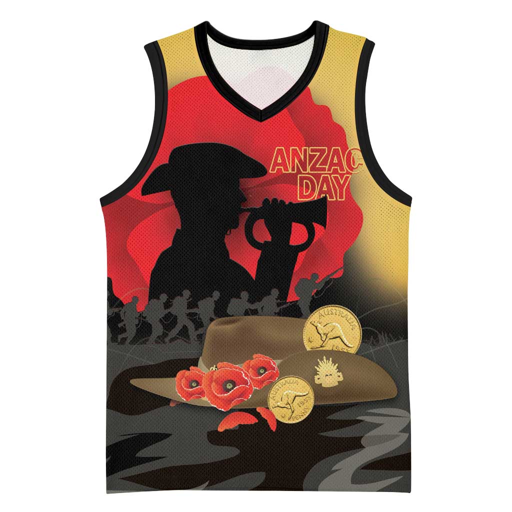Australia Two-up Pennies ANZAC Day Basketball Jersey Slouch Hat Last Post With Poppy