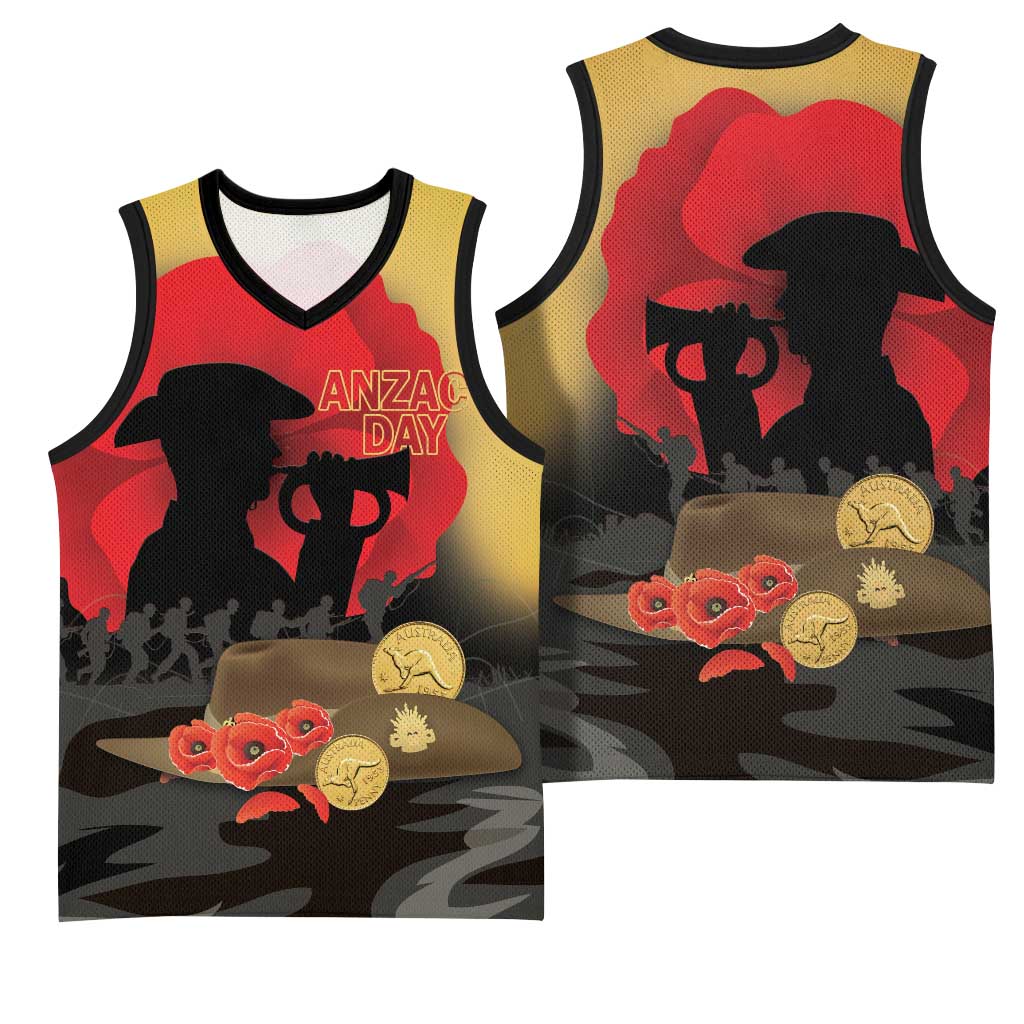 Australia Two-up Pennies ANZAC Day Basketball Jersey Slouch Hat Last Post With Poppy
