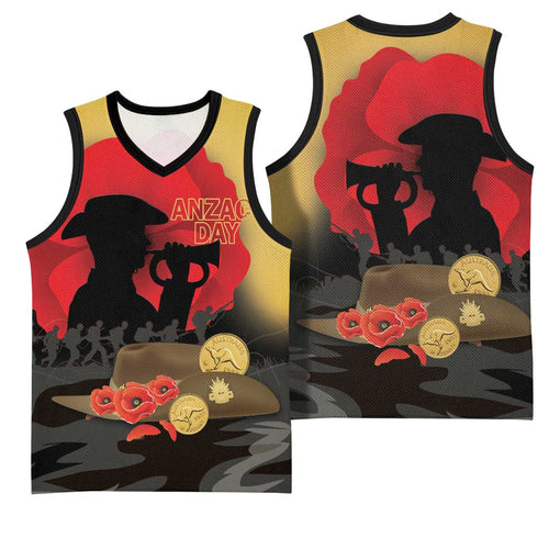 Australia Two-up Pennies ANZAC Day Basketball Jersey Slouch Hat Last Post With Poppy