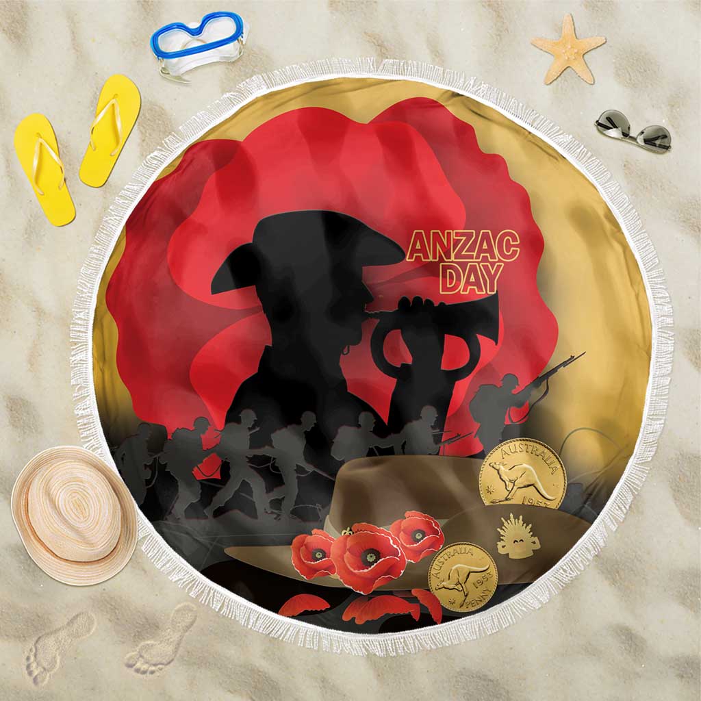 Australia Two-up Pennies ANZAC Day Beach Blanket Slouch Hat Last Post With Poppy