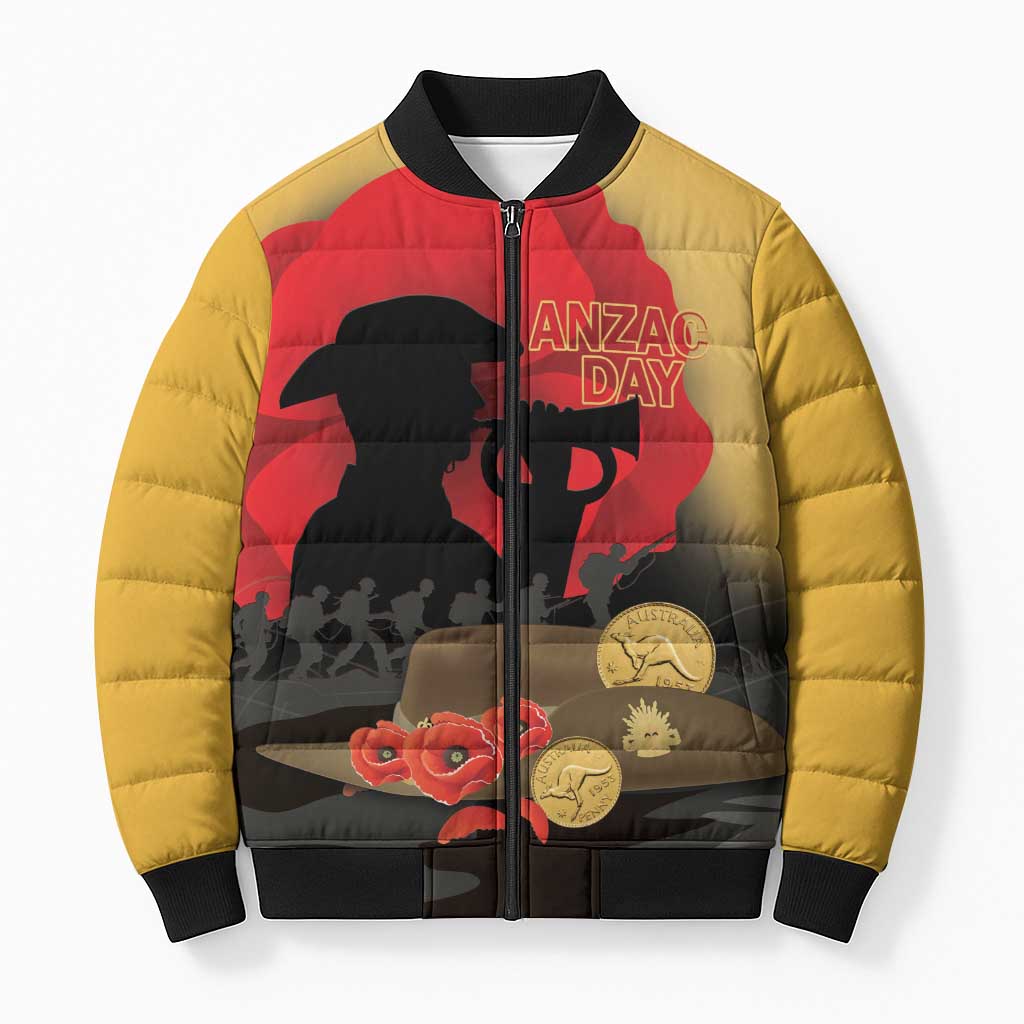 Australia Two-up Pennies ANZAC Day Bomber Puffer Jacket Slouch Hat Last Post With Poppy